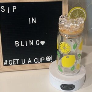 Lemon Patterned Glass Tumbler with Crystal Lid